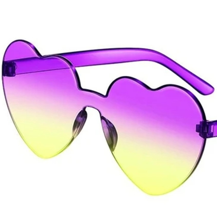 Hjerteformet solbriller med changerende glas i lilla og gul