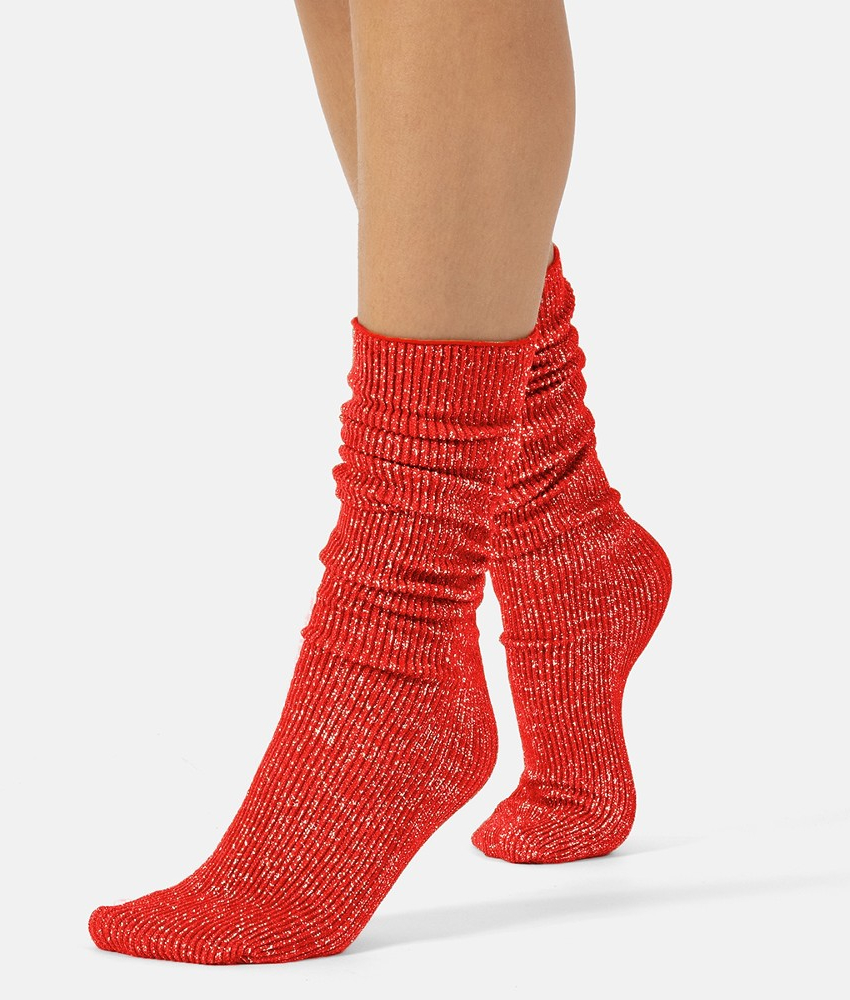 Glitter rib strømper - Red fra CETTE