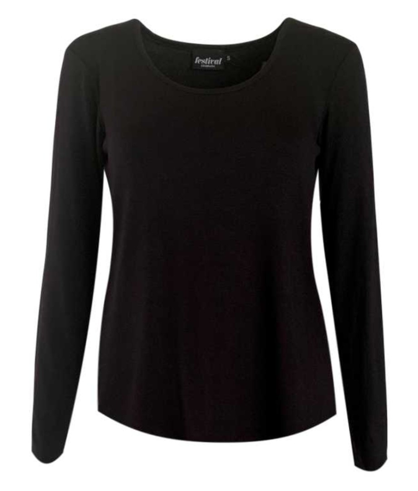 Bambus T-shirt med lange ærmer i sort - 640 - Festival Danmark