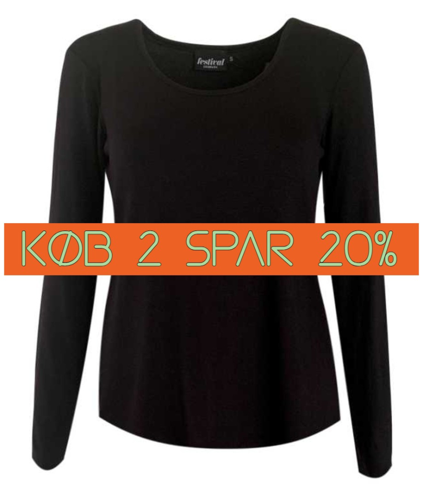 Bambus T-shirt med lange ærmer i sort - 640 - Festival Danmark